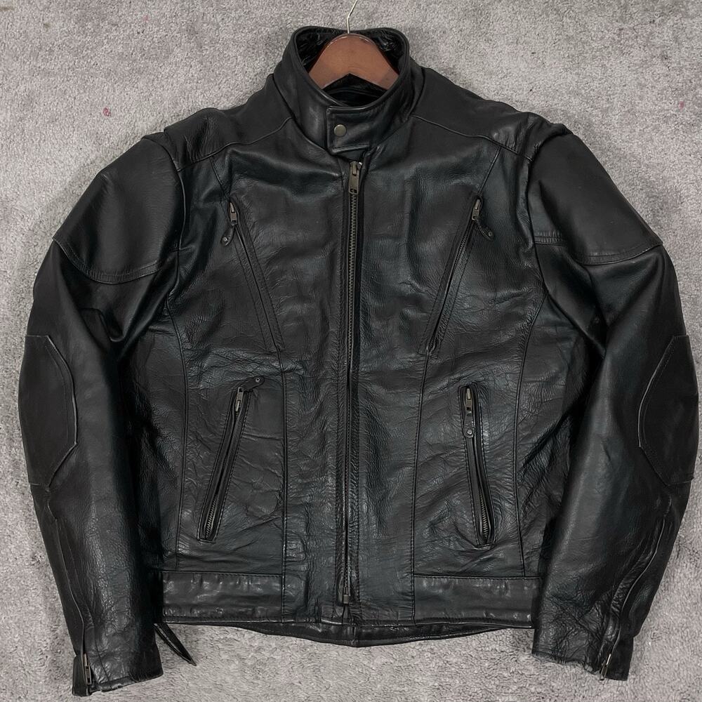 Vintage Hot Leathers Motorcycle Leather Jacket Mens Size 44 Cafe Racer YKK Zips